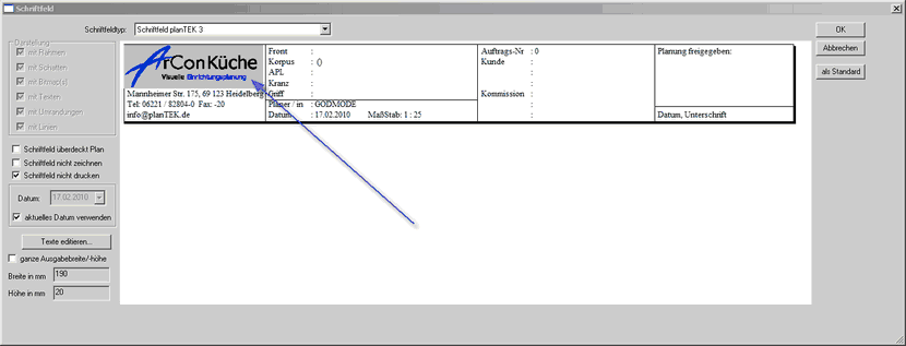 Schriftfeld Einstellungen Fenster