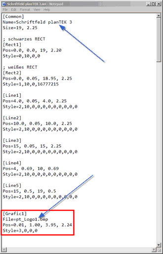 Schriftfeld INI-Datei