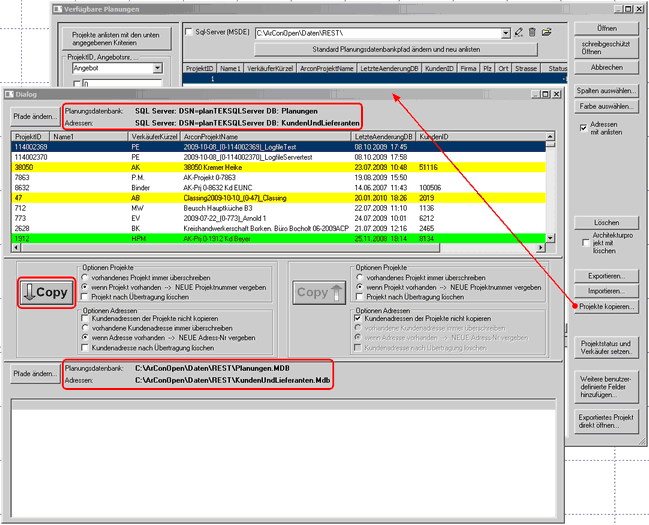 Projekte kopieren... zu starten über 'Verfügbare Planungen'