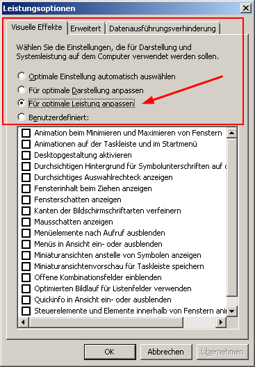 SystemSteuerungSystemLeistungsoptionen