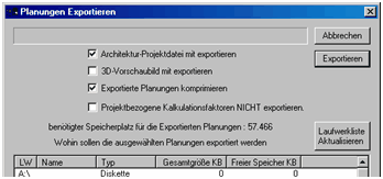 Planung Exportieren Dialog Planung Exportieren Dialog