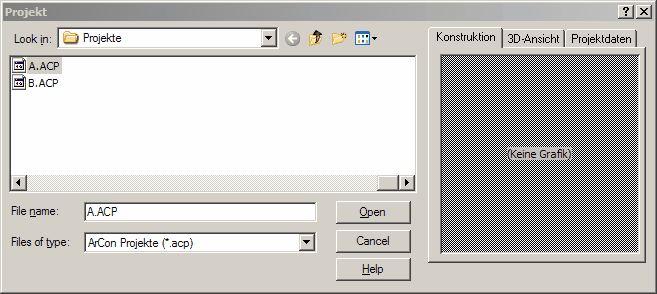 ArCon Projekt Öffnen Dialog ArCon Projekt Öffnen Dialog