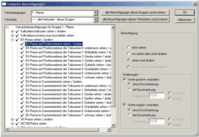 Verkäufer Berechtigungen Verkäufer Berechtigungen
