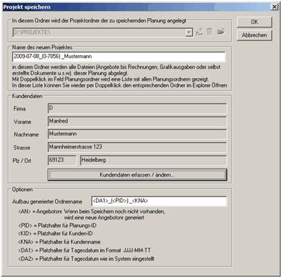 Projekt speichern Projekt speichern