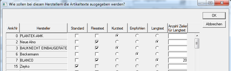 Hersteller Artikeltext Ausgabe Hersteller Artikeltext Ausgabe