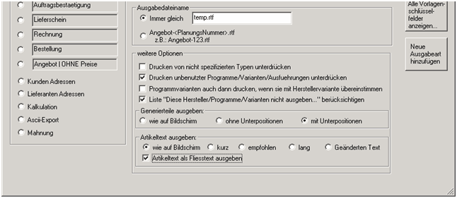 Ausgabe Optionen Ausgabe Optionen