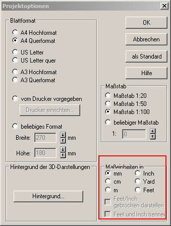 ArCon Konstruktionsmodus Projektoptionen ArCon Konstruktionsmodus Projektoptionen